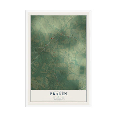 Map of Braden, Tennessee, 12 x 18 inch print in a white wood frame