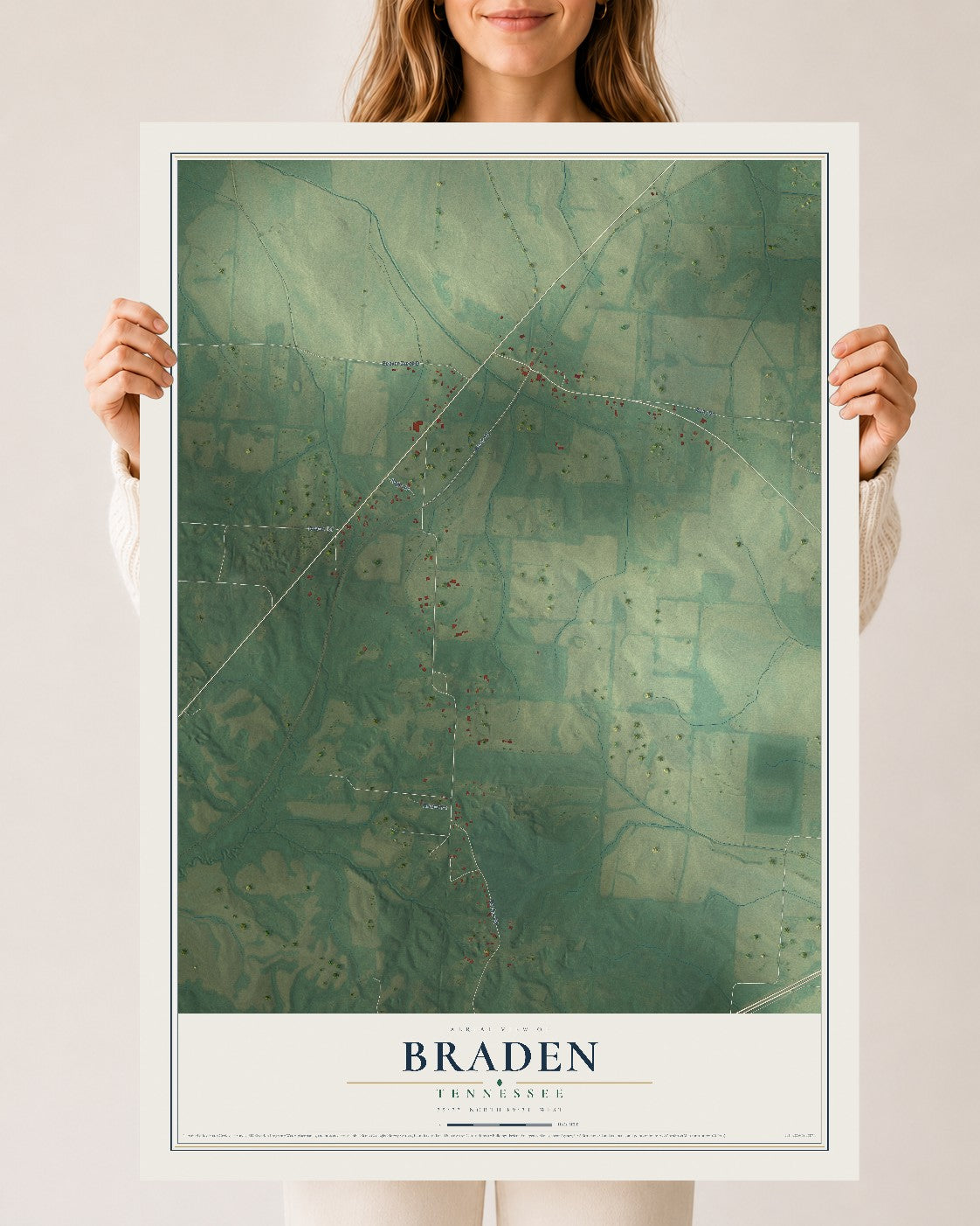 Map of Braden, Tennessee, 24 x 36 inch unframed archival matte print