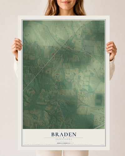 Map of Braden, Tennessee, 24 x 36 inch unframed archival matte print