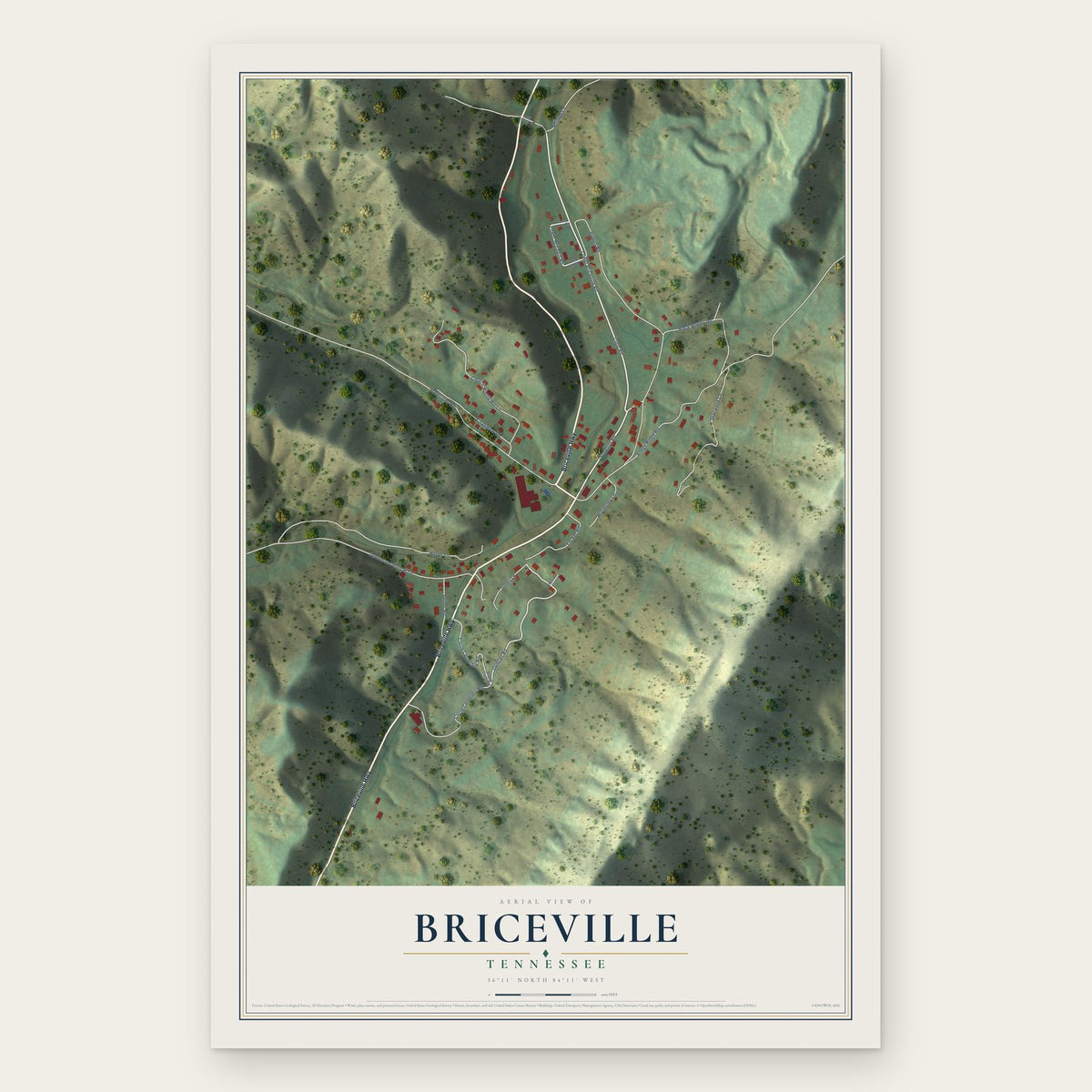 Briceville, Tennessee map print, the full design