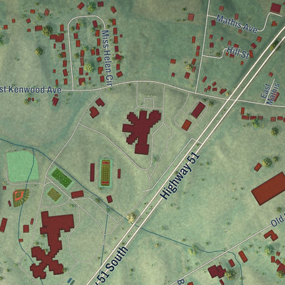 Close-up of the map of Brighton, Tennessee print showing street and building detail