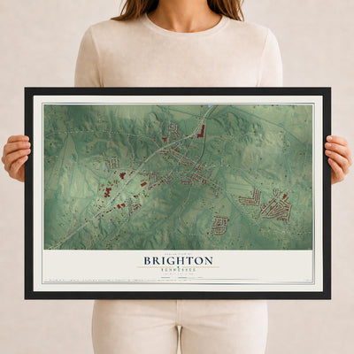 Map of Brighton, Tennessee, 12 x 18 inch print in a black wood frame