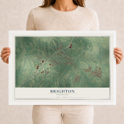 Map of Brighton, Tennessee, 12 x 18 inch print in a white wood frame