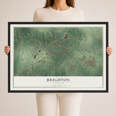 Map of Brighton, Tennessee, 24 x 36 inch print in a black wood frame