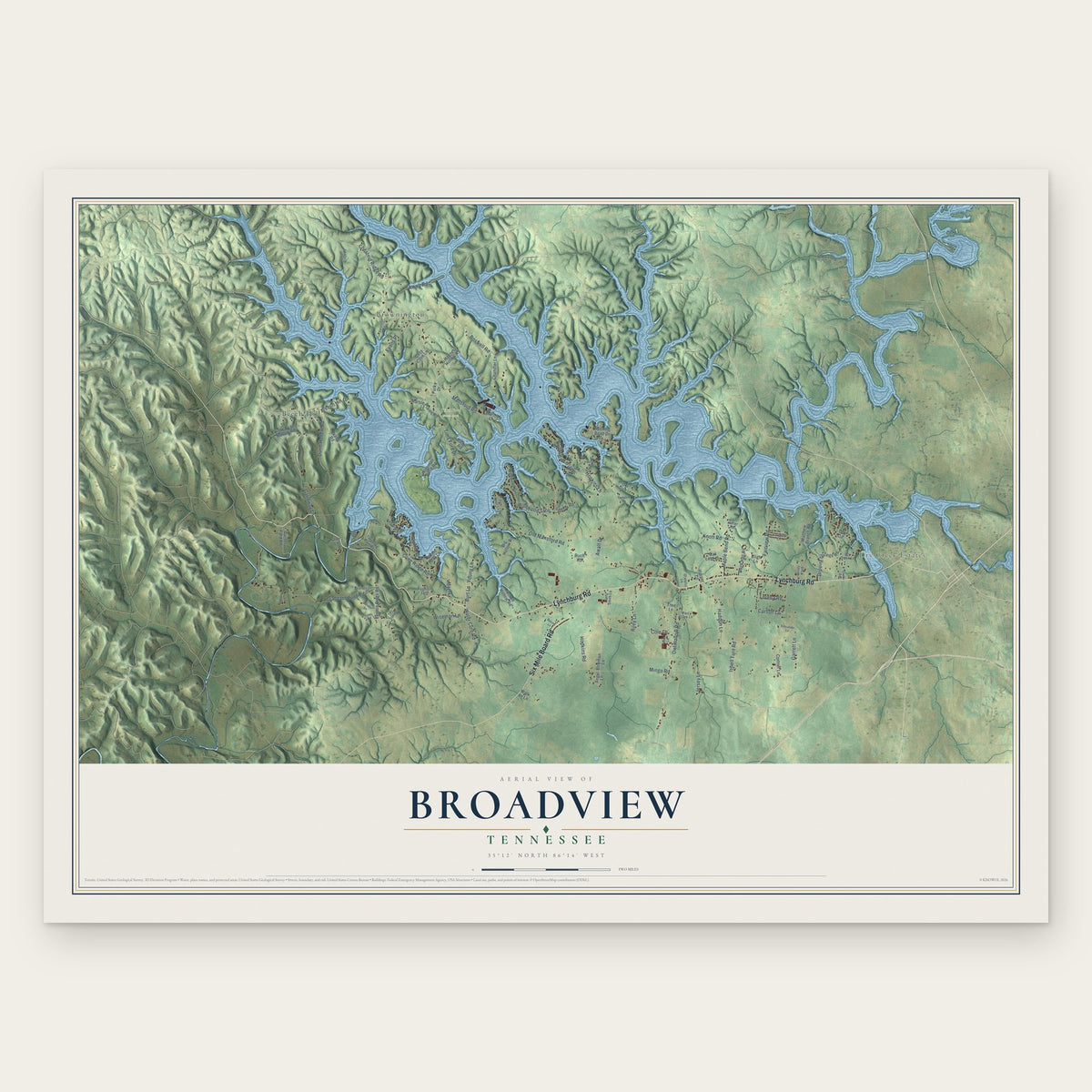 Broadview, Tennessee map print, the full design