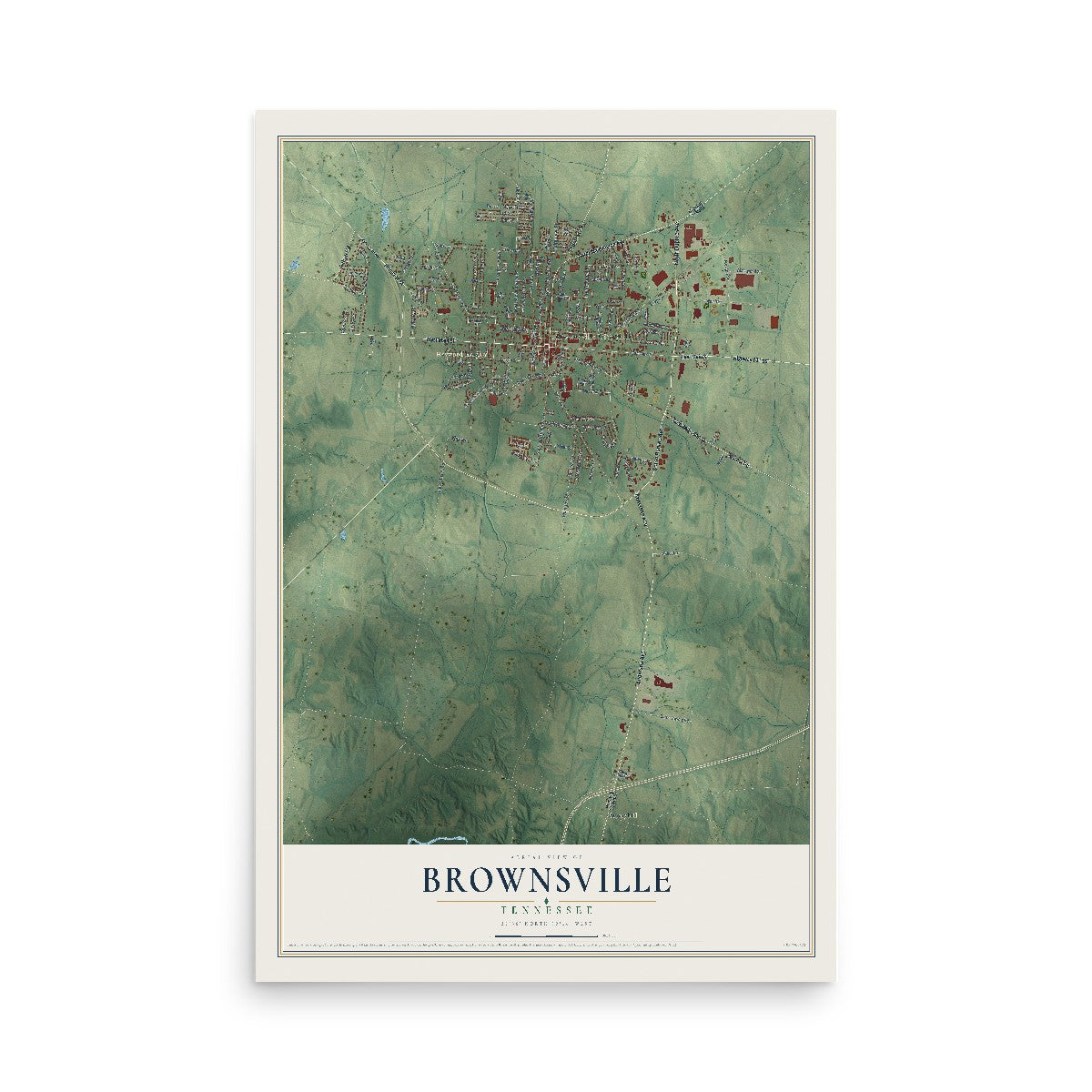 Map of Brownsville, Tennessee, 12 x 18 inch unframed archival matte print