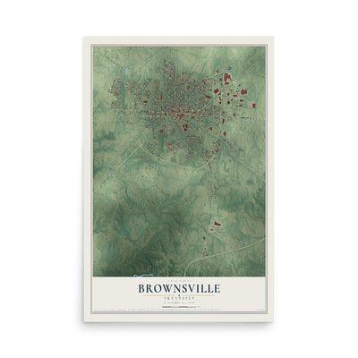 Map of Brownsville, Tennessee, 12 x 18 inch unframed archival matte print