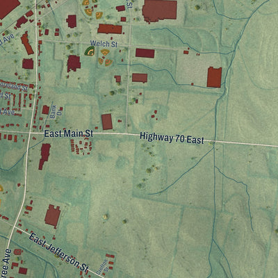 Second close-up of the map of Brownsville, Tennessee print showing more streets and buildings