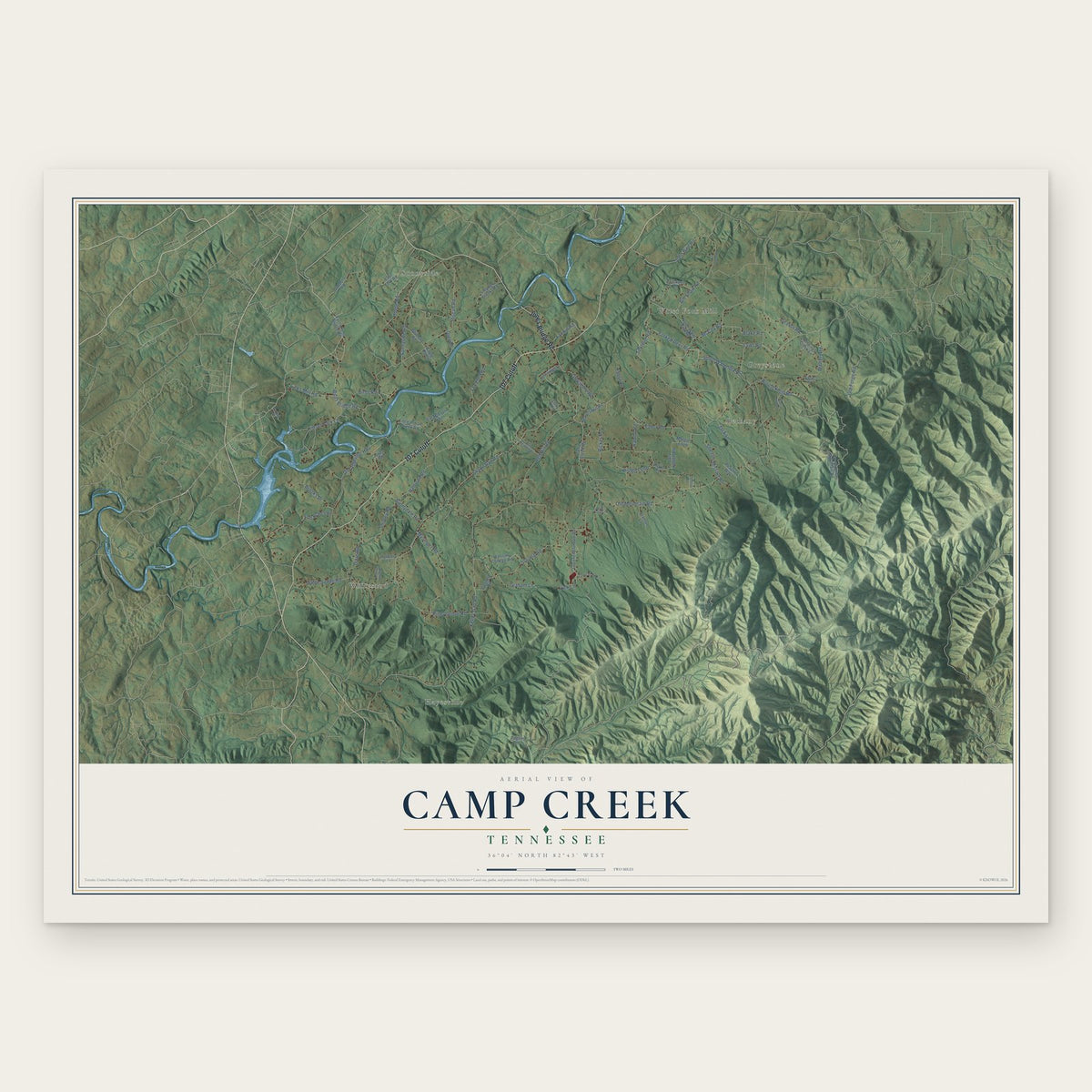 Camp Creek, Tennessee map print, the full design