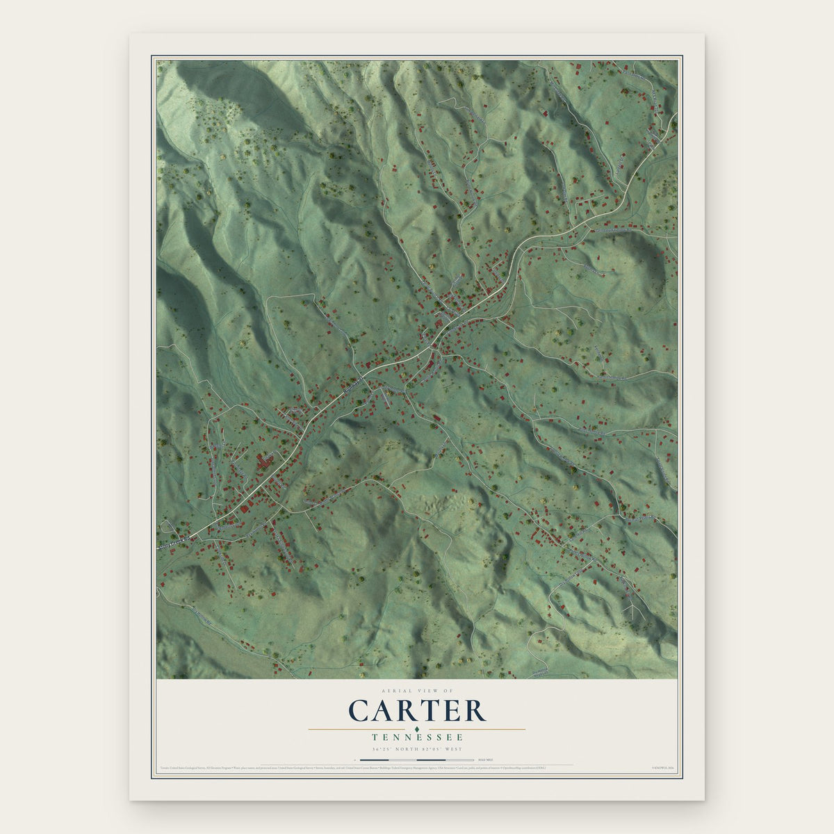 Carter, Carter County, Tennessee map print, the full design