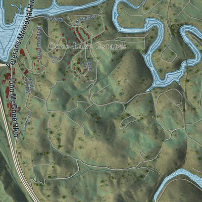 Second close-up of the map of Caryville, Tennessee print showing more streets and buildings