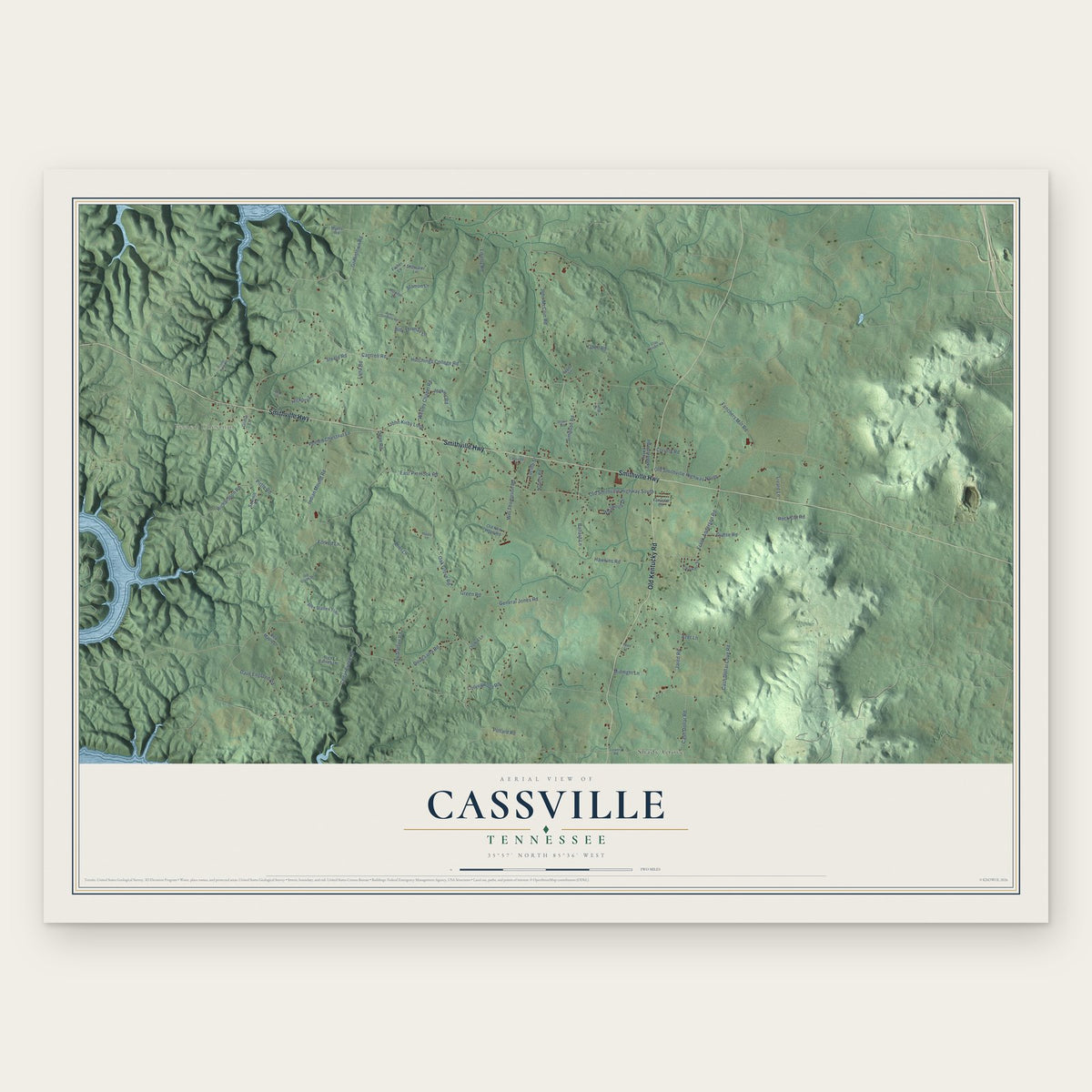 Cassville, Tennessee map print, the full design