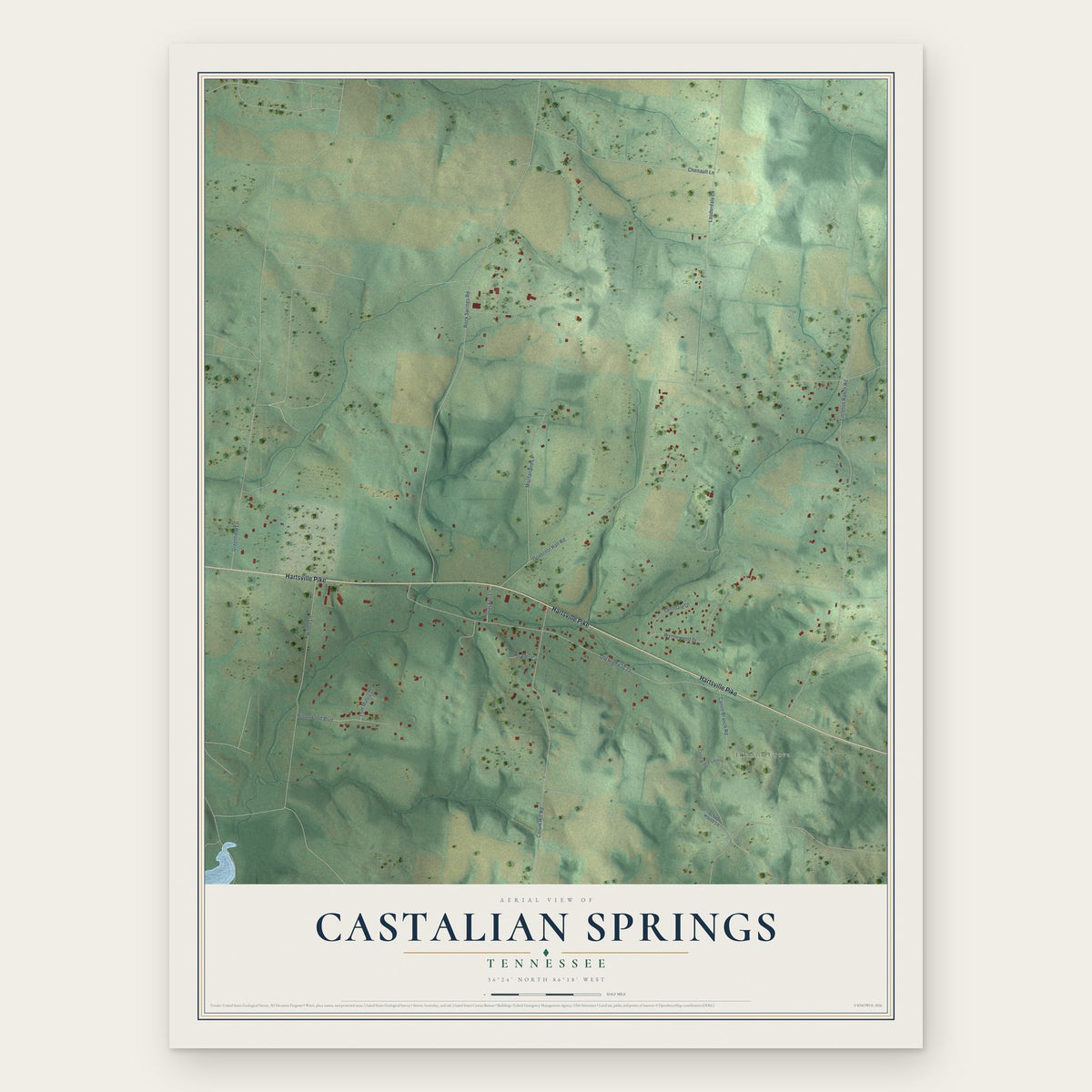 Castalian Springs, Tennessee map print, the full design