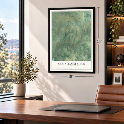 Castalian Springs, Tennessee map, 18 x 24 inch print in a black frame in a home office