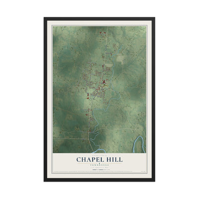Map of Chapel Hill, Tennessee, 12 x 18 inch print in a black wood frame