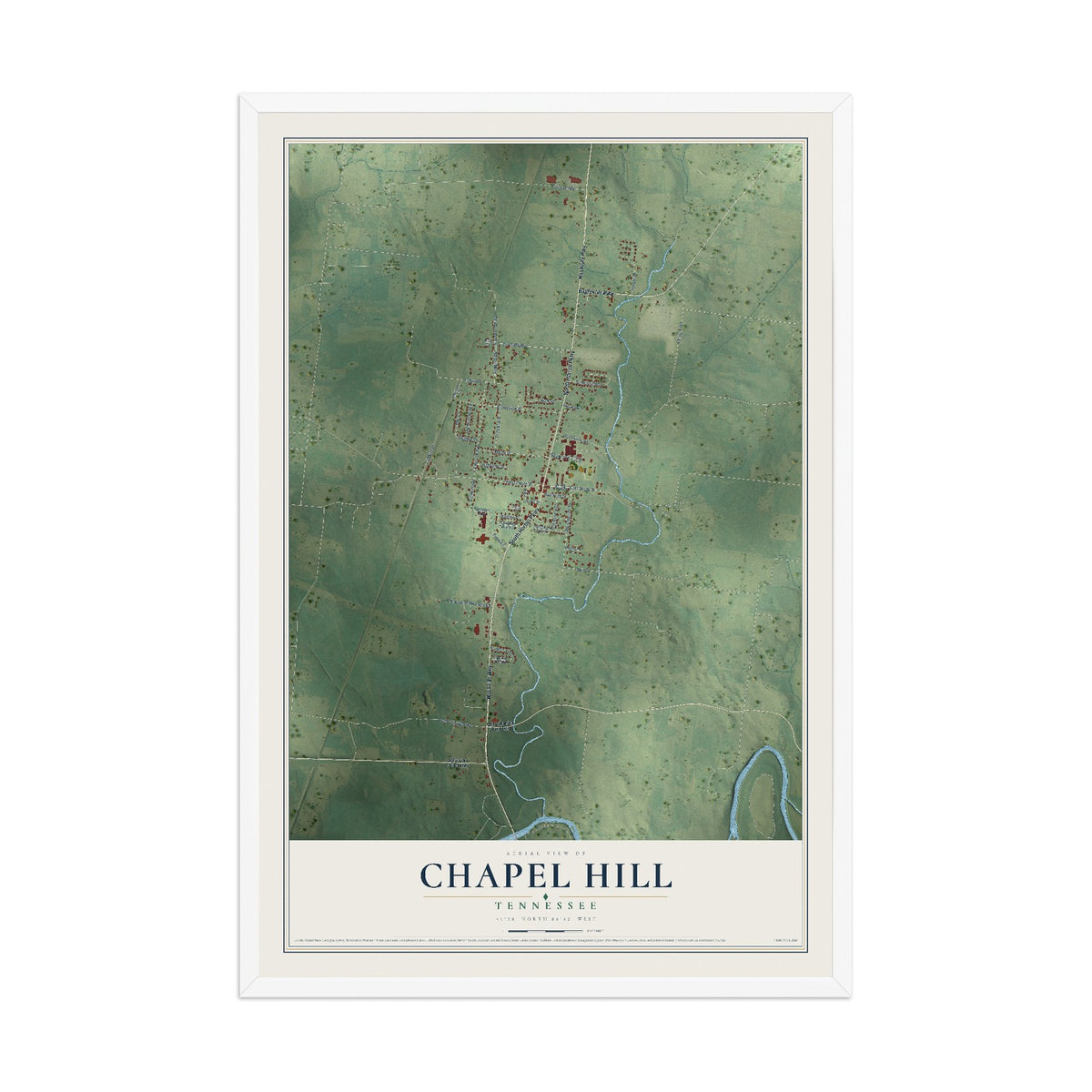 Map of Chapel Hill, Tennessee, 12 x 18 inch print in a white wood frame