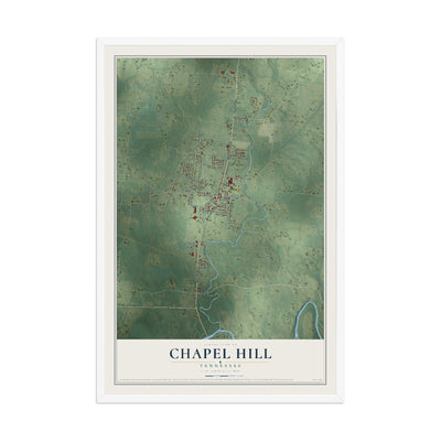 Map of Chapel Hill, Tennessee, 12 x 18 inch print in a white wood frame