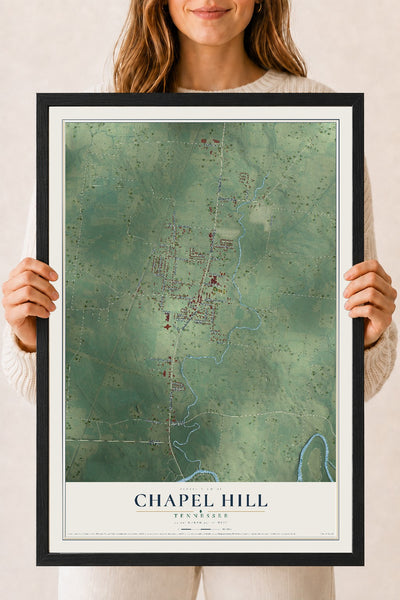 Map of Chapel Hill, Tennessee, 18 x 24 inch print in a black wood frame