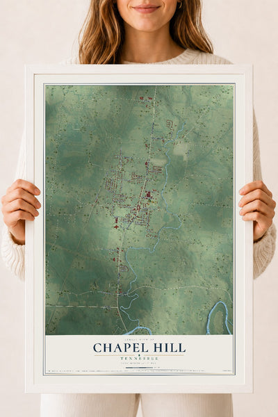 Map of Chapel Hill, Tennessee, 18 x 24 inch print in a white wood frame