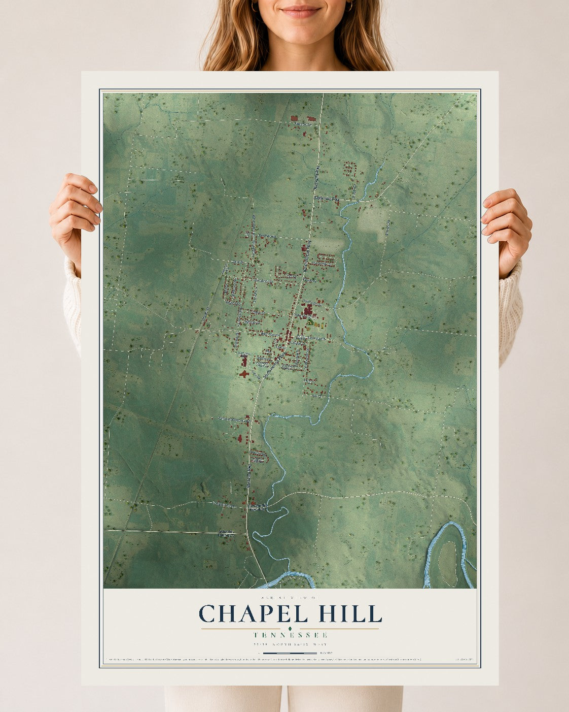 Map of Chapel Hill, Tennessee, 24 x 36 inch unframed archival matte print