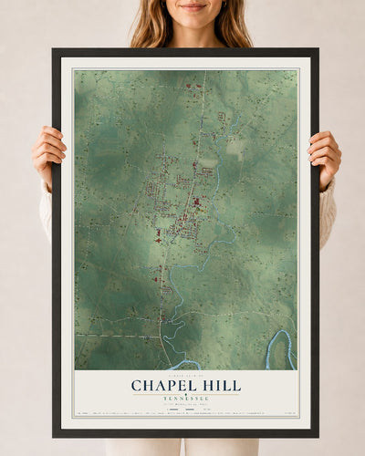 Map of Chapel Hill, Tennessee, 24 x 36 inch print in a black wood frame