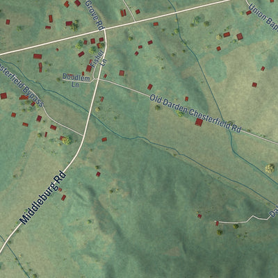 Close-up of the map of Chesterfield, Tennessee print showing street and building detail