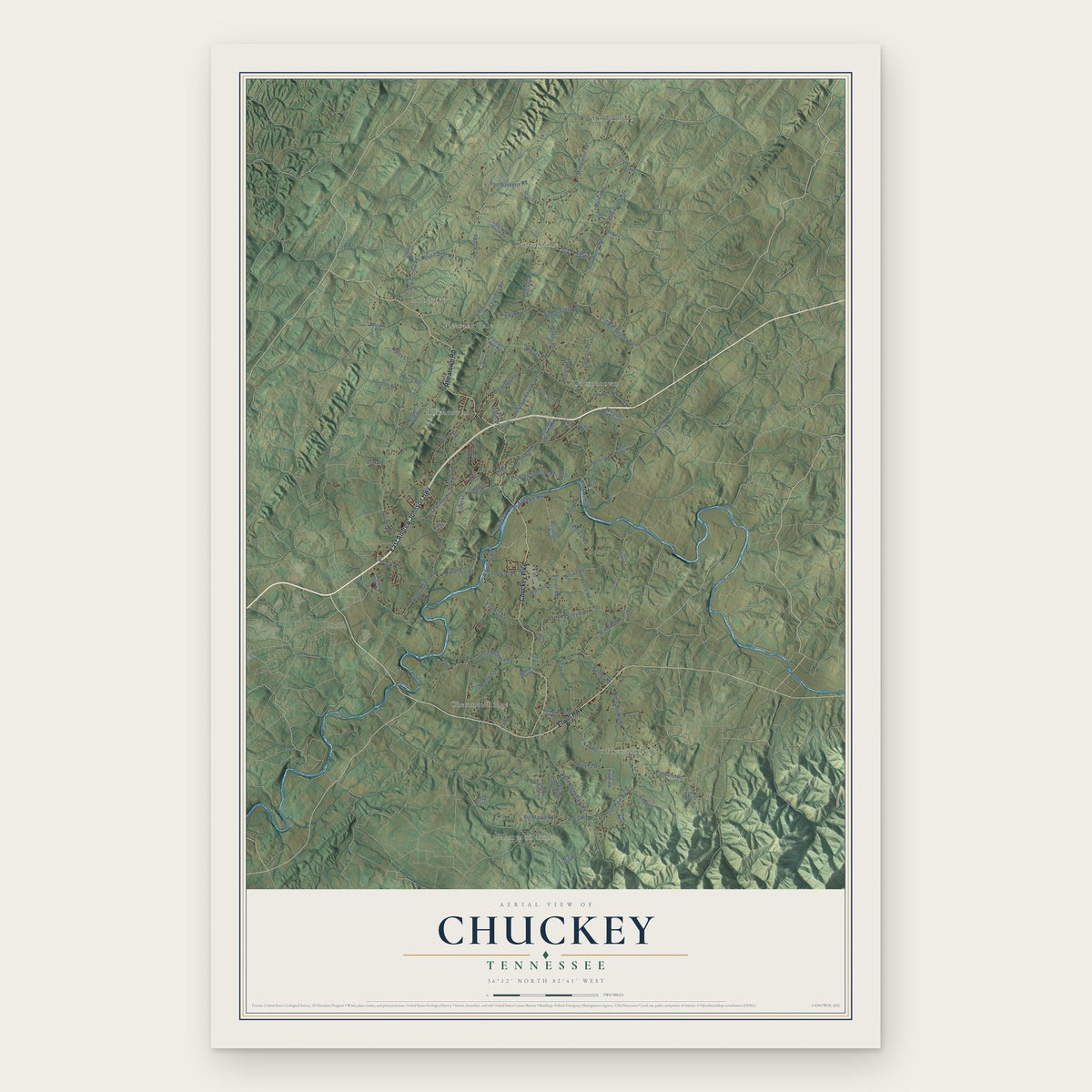 Chuckey, Tennessee map print, the full design