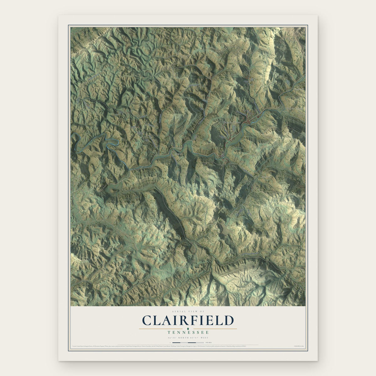 Clairfield, Tennessee map print, the full design