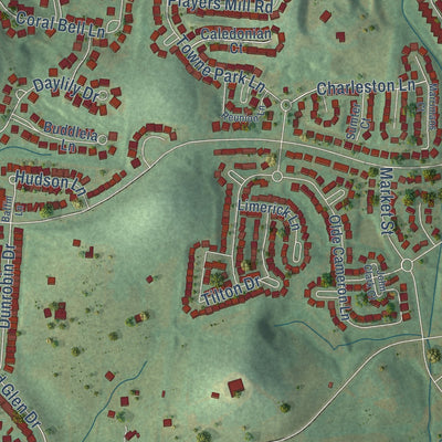 Close-up of the map of Clovercroft, Tennessee print showing street and building detail