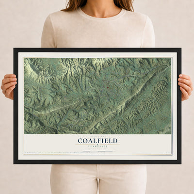 Map of Coalfield, Tennessee, 12 x 18 inch print in a black wood frame