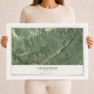 Map of Coalfield, Tennessee, 12 x 18 inch print in a white wood frame