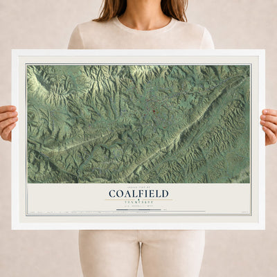 Map of Coalfield, Tennessee, 18 x 24 inch print in a white wood frame