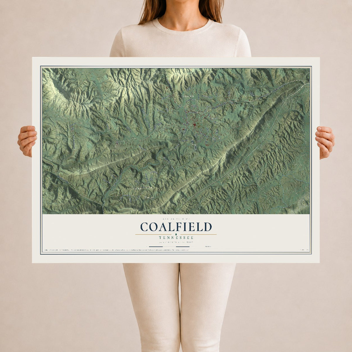Map of Coalfield, Tennessee, 24 x 36 inch unframed archival matte print