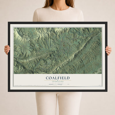 Map of Coalfield, Tennessee, 24 x 36 inch print in a black wood frame