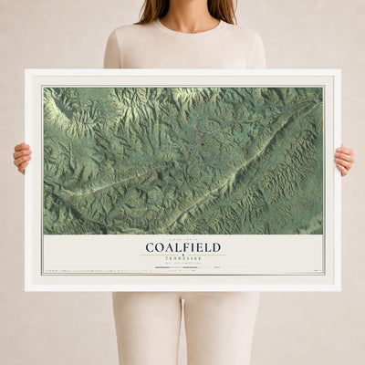 Map of Coalfield, Tennessee, 24 x 36 inch print in a white wood frame
