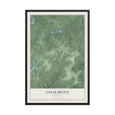 Map of Coalmont, Tennessee, 12 x 18 inch print in a black wood frame