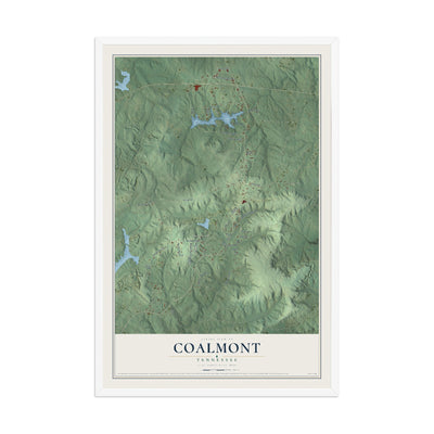 Map of Coalmont, Tennessee, 12 x 18 inch print in a white wood frame