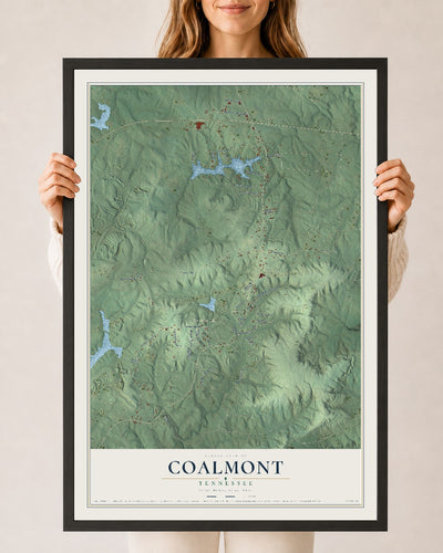 Map of Coalmont, Tennessee, 24 x 36 inch print in a black wood frame