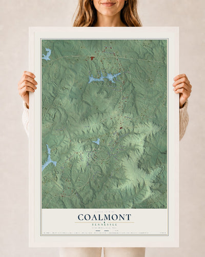 Map of Coalmont, Tennessee, 24 x 36 inch print in a white wood frame