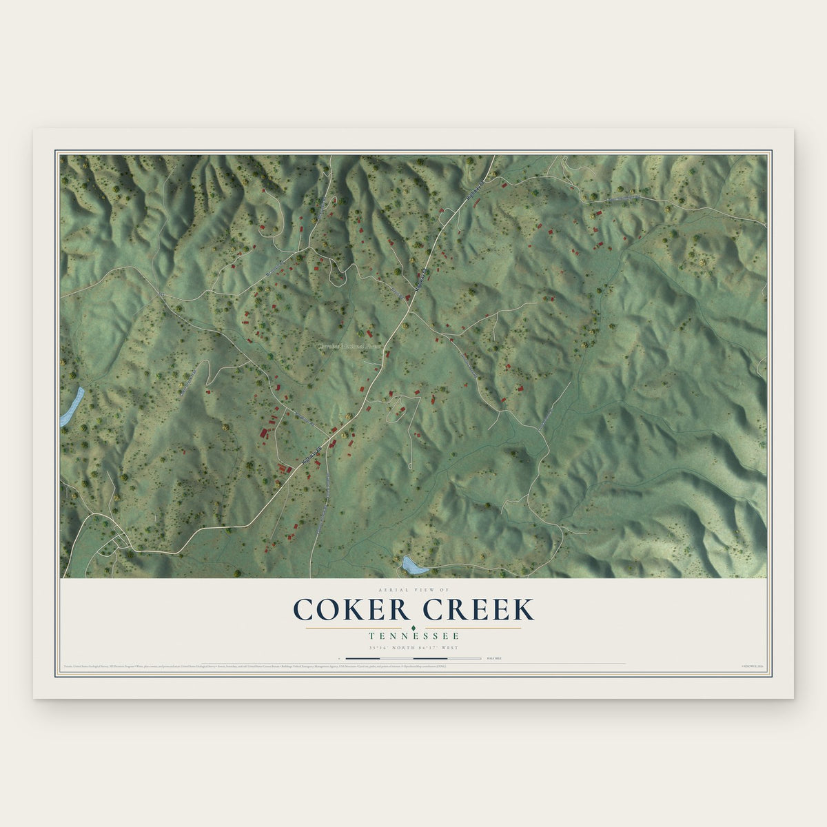 Coker Creek, Tennessee map print, the full design