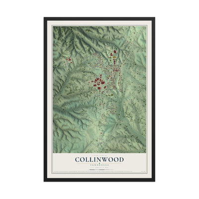 Map of Collinwood, Tennessee, 12 x 18 inch print in a black wood frame