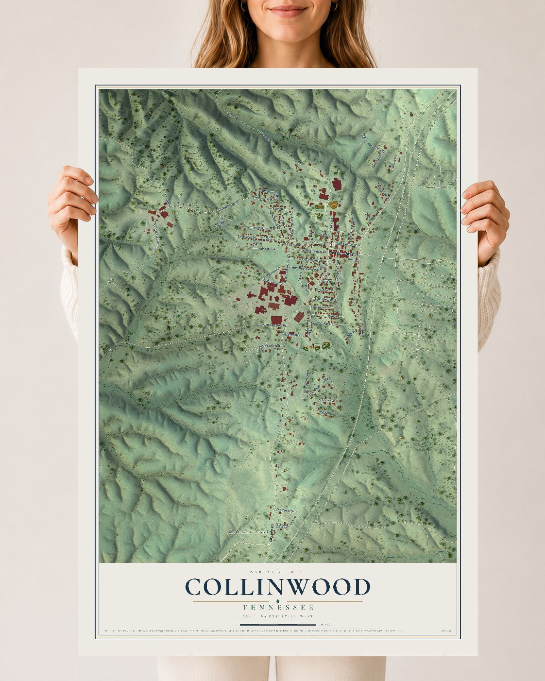 Map of Collinwood, Tennessee, 24 x 36 inch unframed archival matte print
