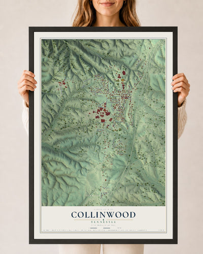 Map of Collinwood, Tennessee, 24 x 36 inch print in a black wood frame