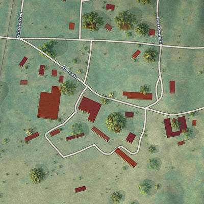 Close-up of the map of Conasauga, Tennessee print showing street and building detail