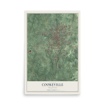 Map of Cookeville, Tennessee, 12 x 18 inch unframed archival matte print