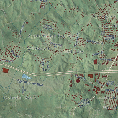 Second close-up of the map of Cookeville, Tennessee print showing more streets and buildings