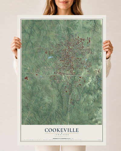 Map of Cookeville, Tennessee, 24 x 36 inch unframed archival matte print