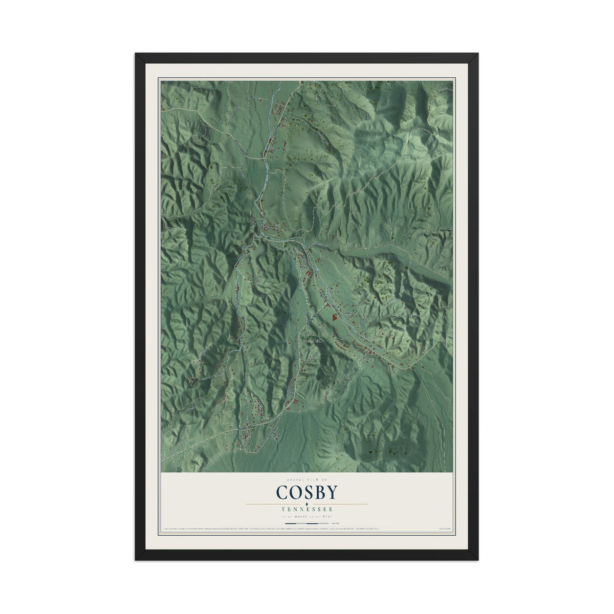 Map of Cosby, Tennessee, 12 x 18 inch print in a black wood frame