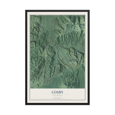 Map of Cosby, Tennessee, 12 x 18 inch print in a black wood frame