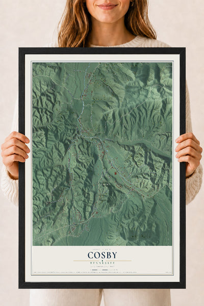 Map of Cosby, Tennessee, 18 x 24 inch print in a black wood frame